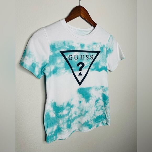 Guess Boys Tie Dye Short Sleeve Tshirt White Green Medium 10-12 - Picture 3 of 5
